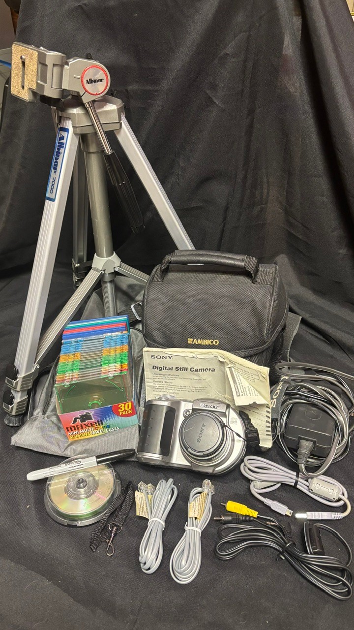 R9 Digital Camera Lot To Include Camera, Recording Discs Tripod, And ...