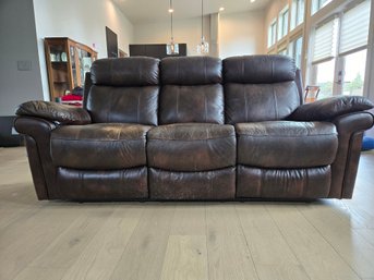 R2 Leather Recliner Couch. Untested. Measures Approximately 78'W 31'D 40'H
