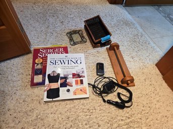C1 Sewing Books, Wicker Trays, Wooden Organizer & Miscellaneous Items