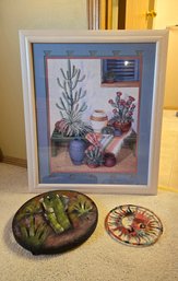 RR3 Southwestern-Style Art Lot With Signed Framed Painting & Two Metal Wall Artworks