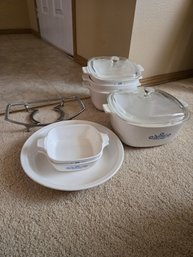 RR1 Vintage CorningWare Blue Cornflower Casserole Dishes & Heat Stand