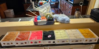 R2 Lot Of Vintage A.C.A Supreme 100% Angora Yarn, Knitting Needles, Stitch Counter And Unmarked Skeins Of Yarn