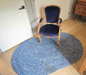 R4 Louis XV Style Armchair Upholstered In A Deep Navy Blue And Area Rug