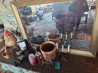 Wall Mirror,  Bird Picture, Flower Paintings, Decorative Chickens And Basket