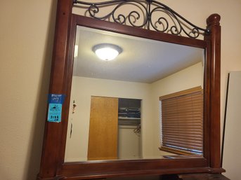 Vintage Wooden Framed Beveled Mirror Measures 42.5in X 4in X 42in.
