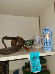 Vintage Iron, Maraca, Mugs, Book And Vase