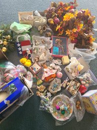 Spring And Fall Decor That Includes Bunnies, Eggs Porcelan Animals Including A Dog Made In Germany That's Abou