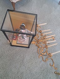 Japanese Doll In Case And Wall Mounted Candle Holder