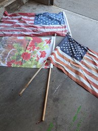 Metal Utility Shelf, Lightbulbs, Cleaning Supplies And Flags