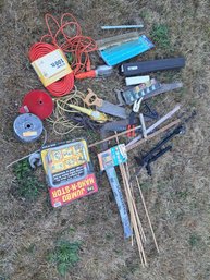 Extension Cords, Shop Lights, Saws, Rulers, Wire Strippers, Steel Wall Hangers, Fiberglass Screening