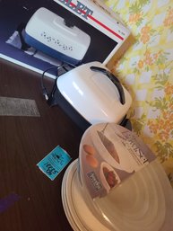 Rm7 West Bend Skillet Brand New In Box, Presto Skillet Seems New, Plastic Bowls New Set Of 5 And 4 Plates.