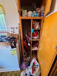 Rm9. Iron, Ironing Board, Power Steamer, Baskets, Hangers, Fan, Light Bulbs, Big Roll Of Fabric