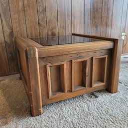 R5 Glass Top Wooden Side Table With Drawer
