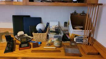 R4 Office Supplies Including Calculators, 3 Hole Punch, Staplers, Binders, Wood Pieces, Paper Weights And Othe