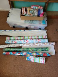 R10 Assorted Supplies For Gift Giving Including Wrapping Paper, Ribbon, Bags, Storage Container And Other Item