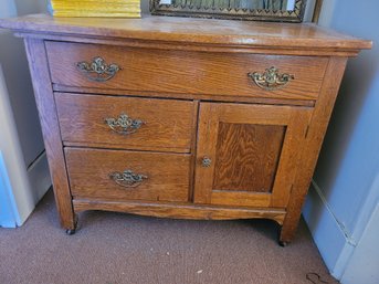 R13 Wooden Side Table On Casters And All Contents