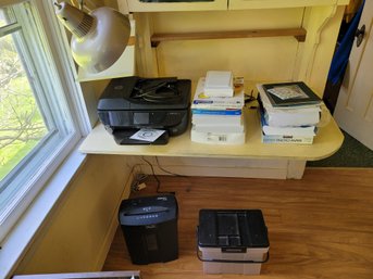 R5 Hp Envy 7640 All-in-one Printer, Fellowes Paper Shredder, Photo Paper, 2 Pocket Holders, Plastic Storage