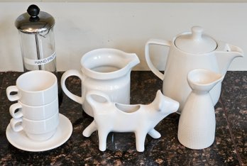 R1 Cordon Bleu Cow Creamer Pitcher, World Market Stacking Espresso Cups,  Hand Frother, And Other Creamer Dish