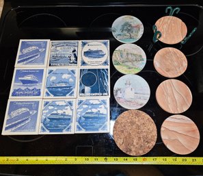 R2 Lot Of Multiple Coaster Sets Including Blue And White Holand-america Line Coasters