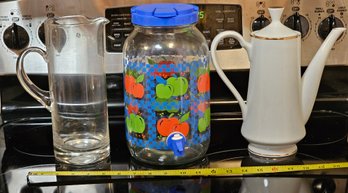 R2 Vintage Glass Beverage Dispenser, Ceramic Coffee Pot, Glass Pitcher