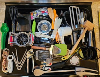 R2 Drawer Full Of Kitchen Utensils To Include Items Such As Jar Openers, Measuring Cups, Bottle Openers, Garli