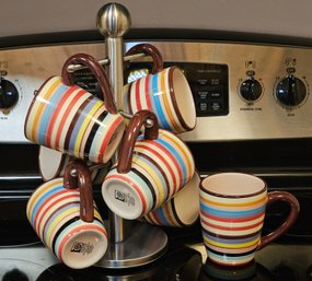 R2 7ct Set Of Sedona Stripe Mugs With Mug Rack