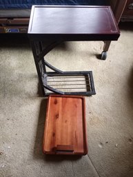 R5 Wooden Couch Arm Tray/tablet Holder And Decorative Metal & Wood Accent Side Table