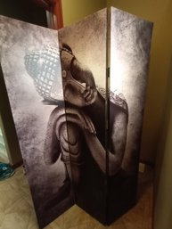 B4 Decorative Multi-panel Folding Room Divider/privacy Screen Featuring Buddha Artwork. Approx. 48'W X 72'H