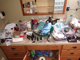 B4 Large Assorted Bathroom And Vanity Lot Featuring Hair Accessories, Beauty Tools, Travel Organizers, Etc