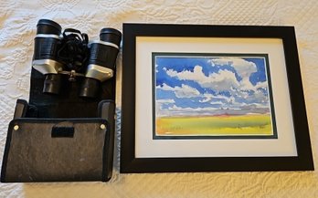 R5 Water Color Painting By Bill Fulton And One Pair Of Binoculars