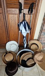 R1 Variety Of Hats With An Umbrella And Trail Break Walking Sticks