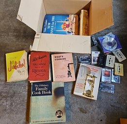 R0 Vintage Cook Books And A Small Variety Of Cassettes And CDs