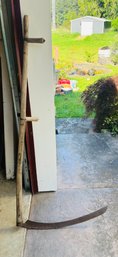 R0 Vintage Antique Scythe Hay Sickle Grim Reaper, Farm Tool 5ft Long 32in Blade