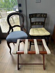 R5 Vintage Accent Chairs And Folding Luggage Rack 3 Pieces