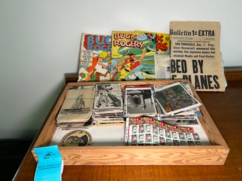 R11 Lot Of Various Postcards, Lot Of Various Stamps, Three Buck Rogers Comics, Vintage Magazine