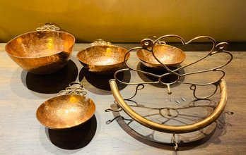 R2 Vintage Rex Morton Hand Hammered Solid Copper Measuring Cups & Rack Set - Signed Artisan Work