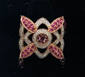 R1 Ladies Art Deco 14K Rose Gold Tourmaline Pink Sapphire And Diamond Ring