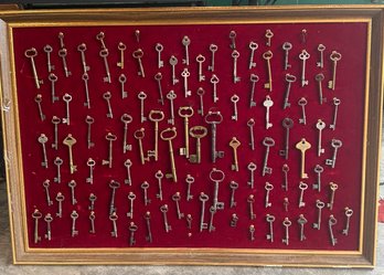 Large Framed Vintage Key Collection  26.5' X 38.5'