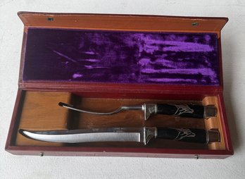 Vintage Carvel Hall By Briddell Carving Knife & Fork Set In Decorative Wood Box