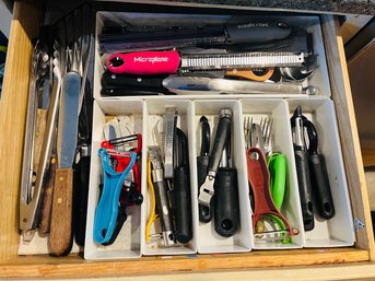 R2 Kitchen Drawer Full Of Utensils Cheese Graters, Tongs, Slicers, Forks, Knives,