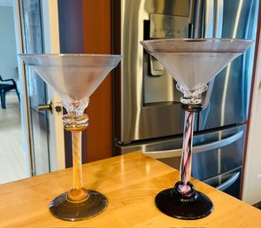 R2 Artist Signed Hand-blown Martini Glasses With A Unique Twisted Stem