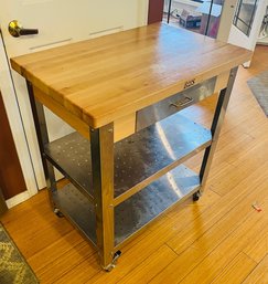 R2 John Boos Cucina Elegante Maple And Stainless Steel Utility Cart, 30' X 20' X 1.75'