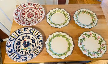 R2 Evergreen By VIETRI (ITALY) Set Of (4) 8in Salad Plates, Deruta Made In Italy 9.5in Bowls Qty (2)