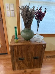 R1 Small Cabinet, Vases With Faux And Dried Plants, Candy Dish, Glass Apple