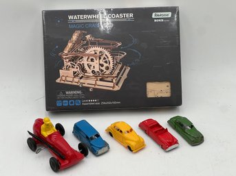 R2 Vintage Metal And Plastic Toy Cars And Unopened Waterwheel Coaster Magic Crash