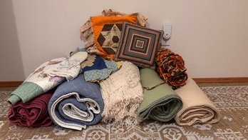 BR 1 Handmade Blanket Lot To Include Quilts, Throws, And Pillows