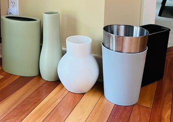 R1 Lot Of Flower Vases And Small Garbage Cans