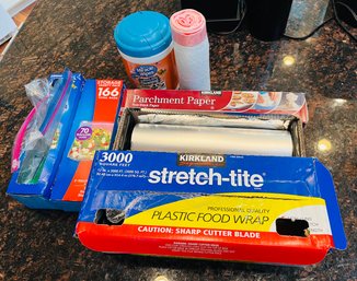 R1 Lot Of Food Storage Ziplock Bags, Plastic Food Wrap, Aluminum Foil, Garbage Bags, Parchment Paper, Wipes