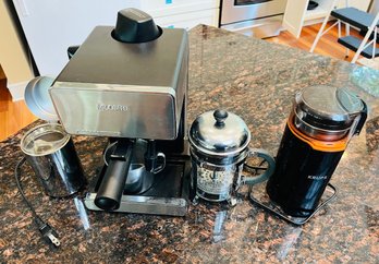 R1 Mr Coffee Steam And Espresso Maker, Bodum French Press, Krups Coffee Grinder