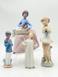 R1 NAO & Lladro Porcelain Figurines – Sunday School Boy, Girl Stretching, Ballet Girl & Mother's Love